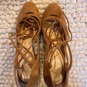 Charlotte Olympia, tan suede heel